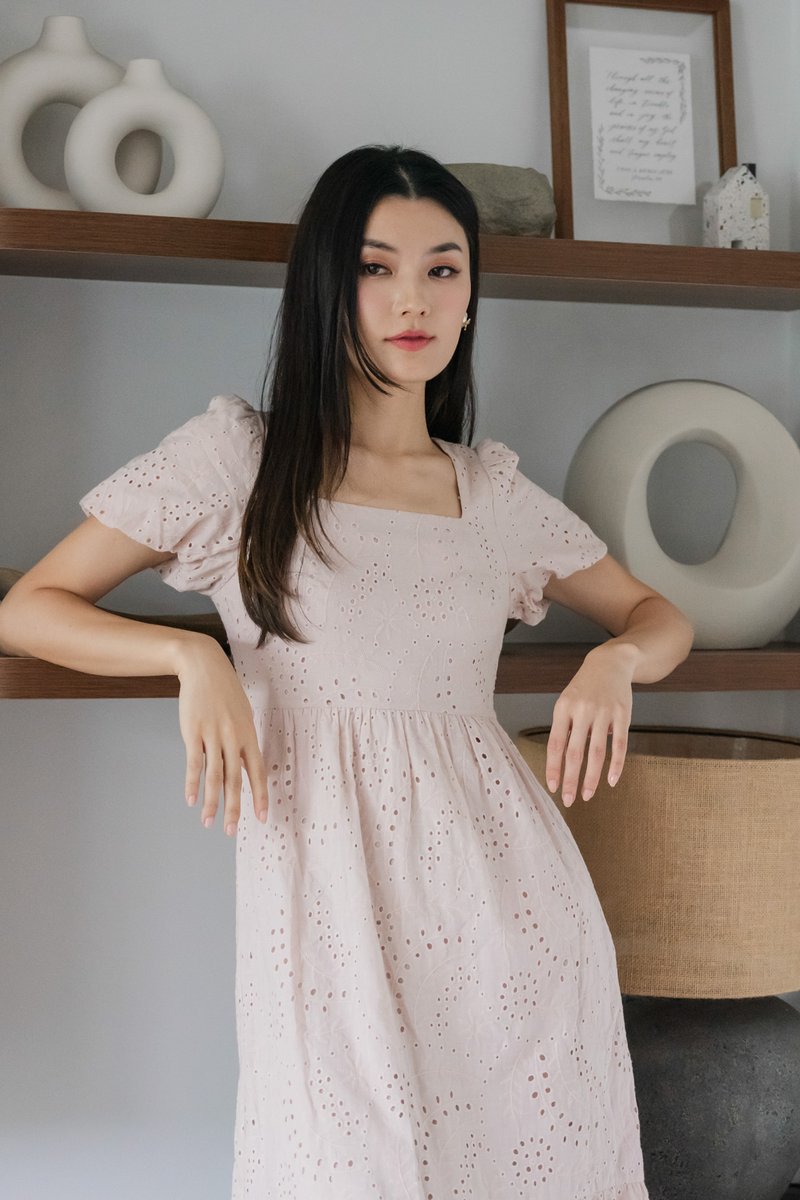 Sookie Eyelet Midi Dress In Sand