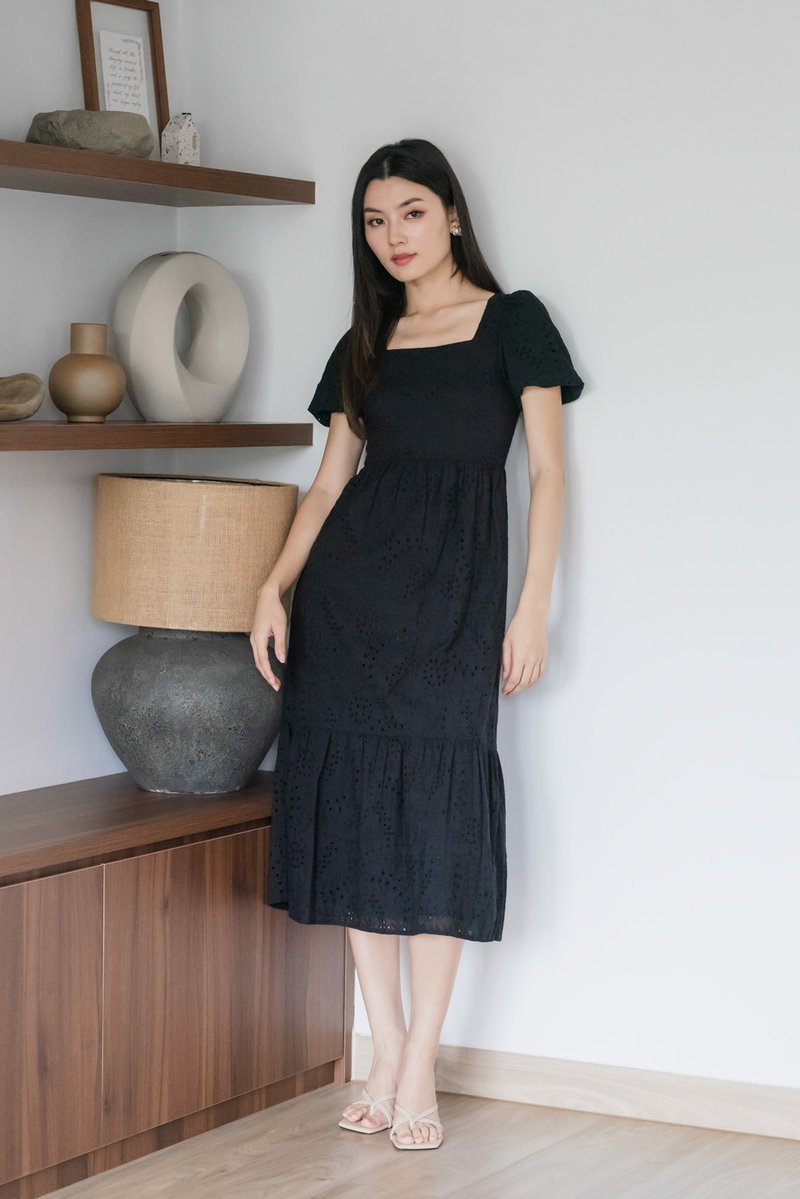 Sookie Eyelet Midi Dress In Black