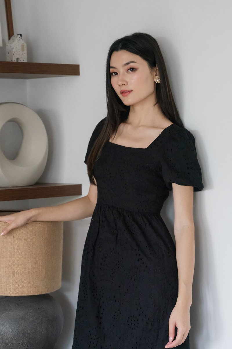 Sookie Eyelet Midi Dress In Black