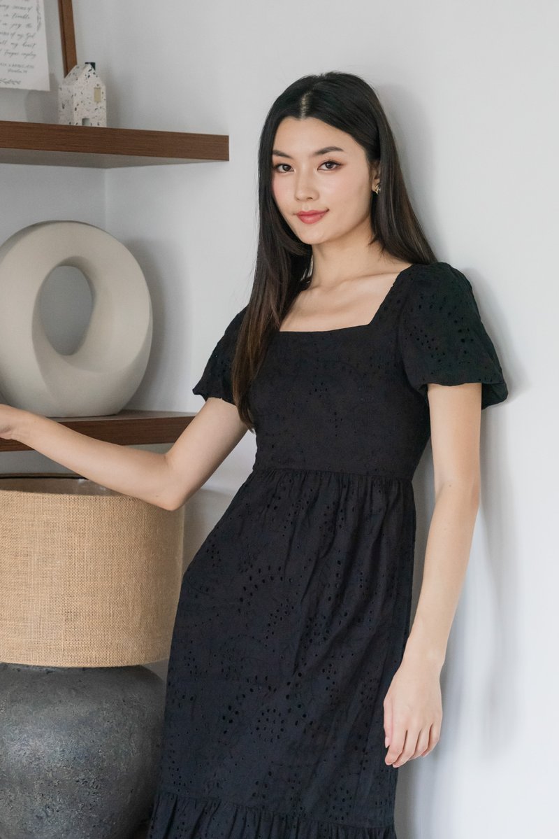 Sookie Eyelet Midi Dress In Black