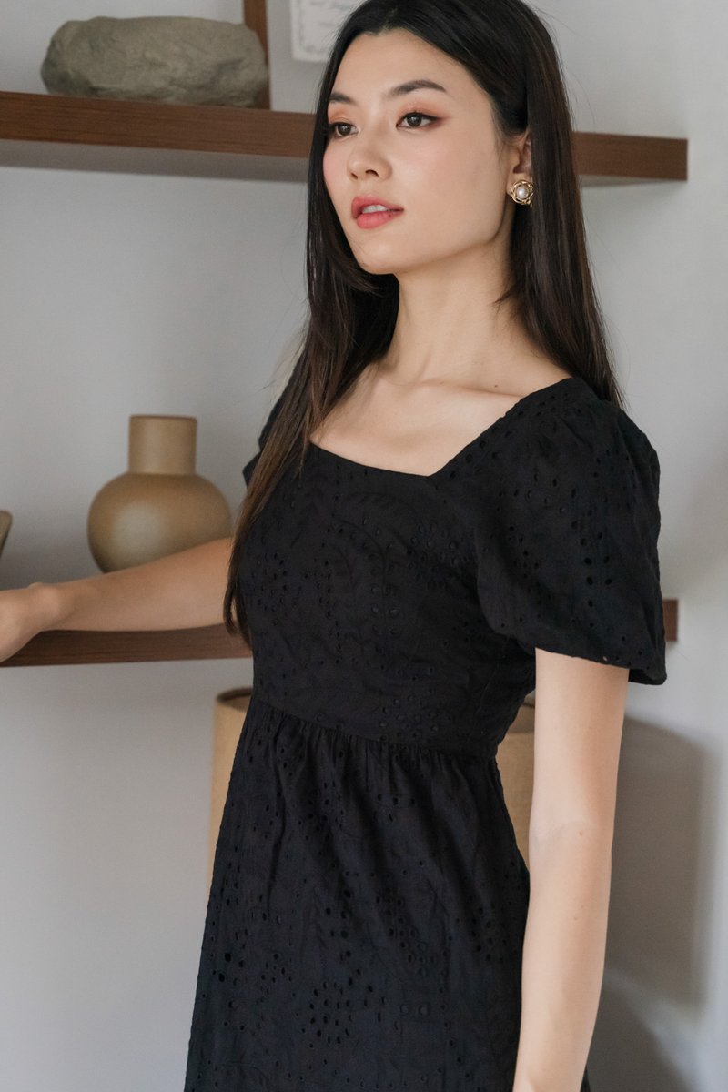 Sookie Eyelet Midi Dress In Black