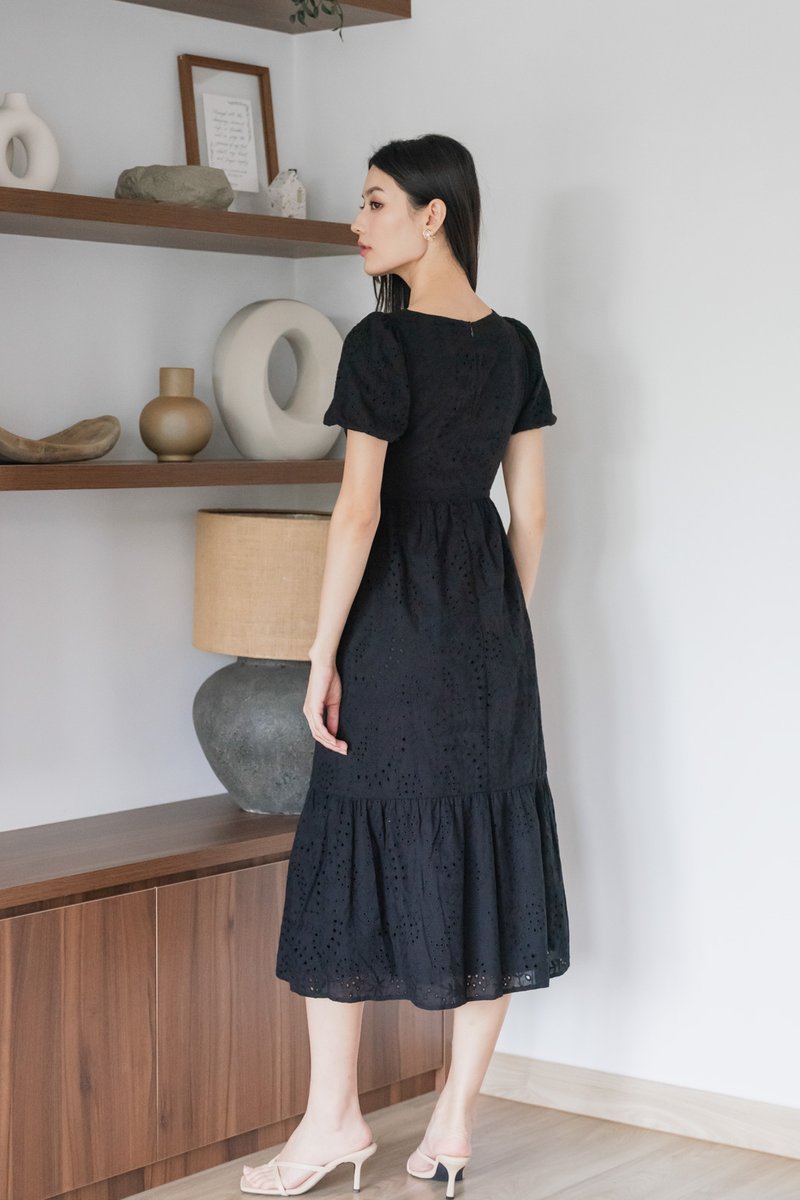 Sookie Eyelet Midi Dress In Black