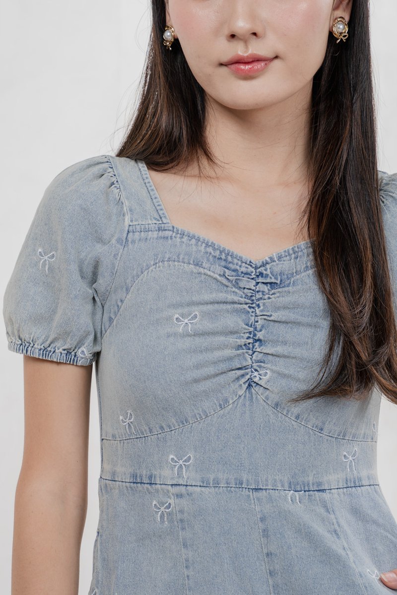 Jane Ribbon Denim Romper
