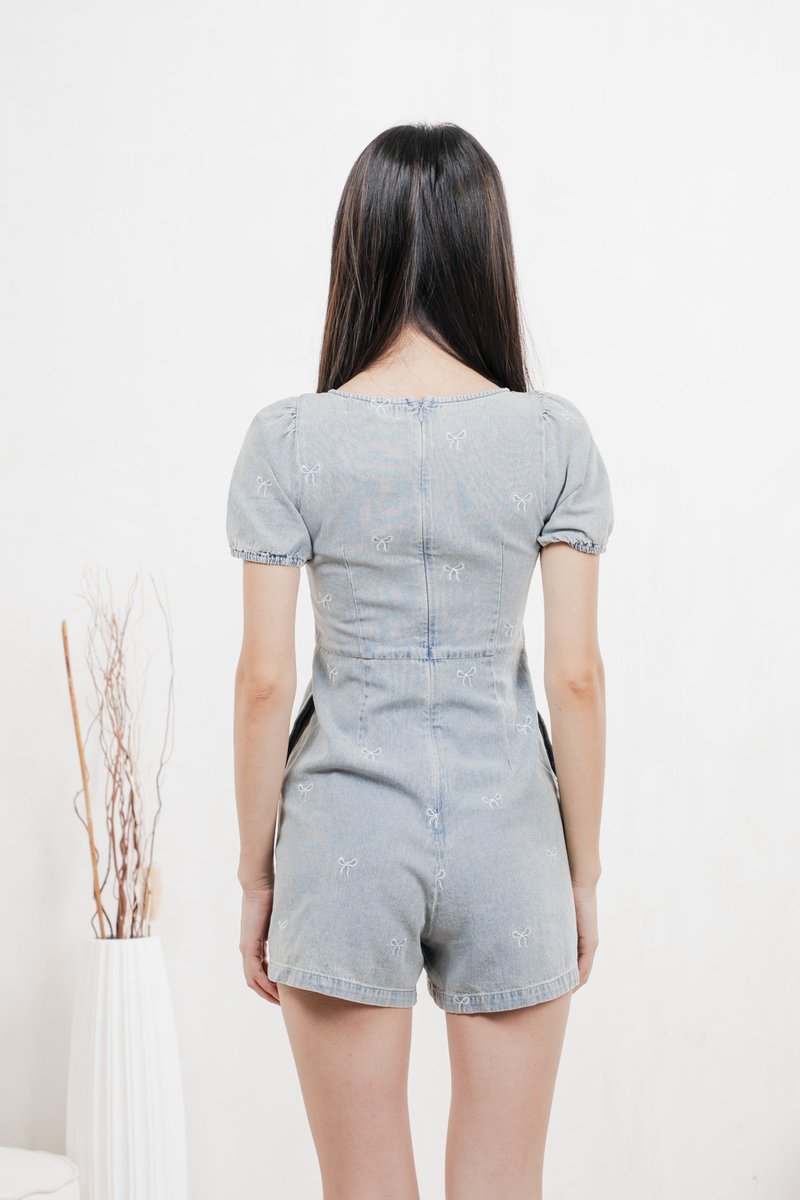 Jane Ribbon Denim Romper