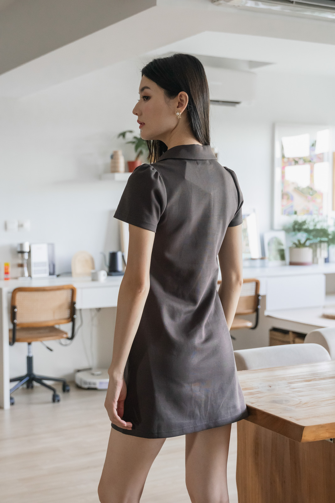 Helen Heart Button Polo Dress In Gunmetal
