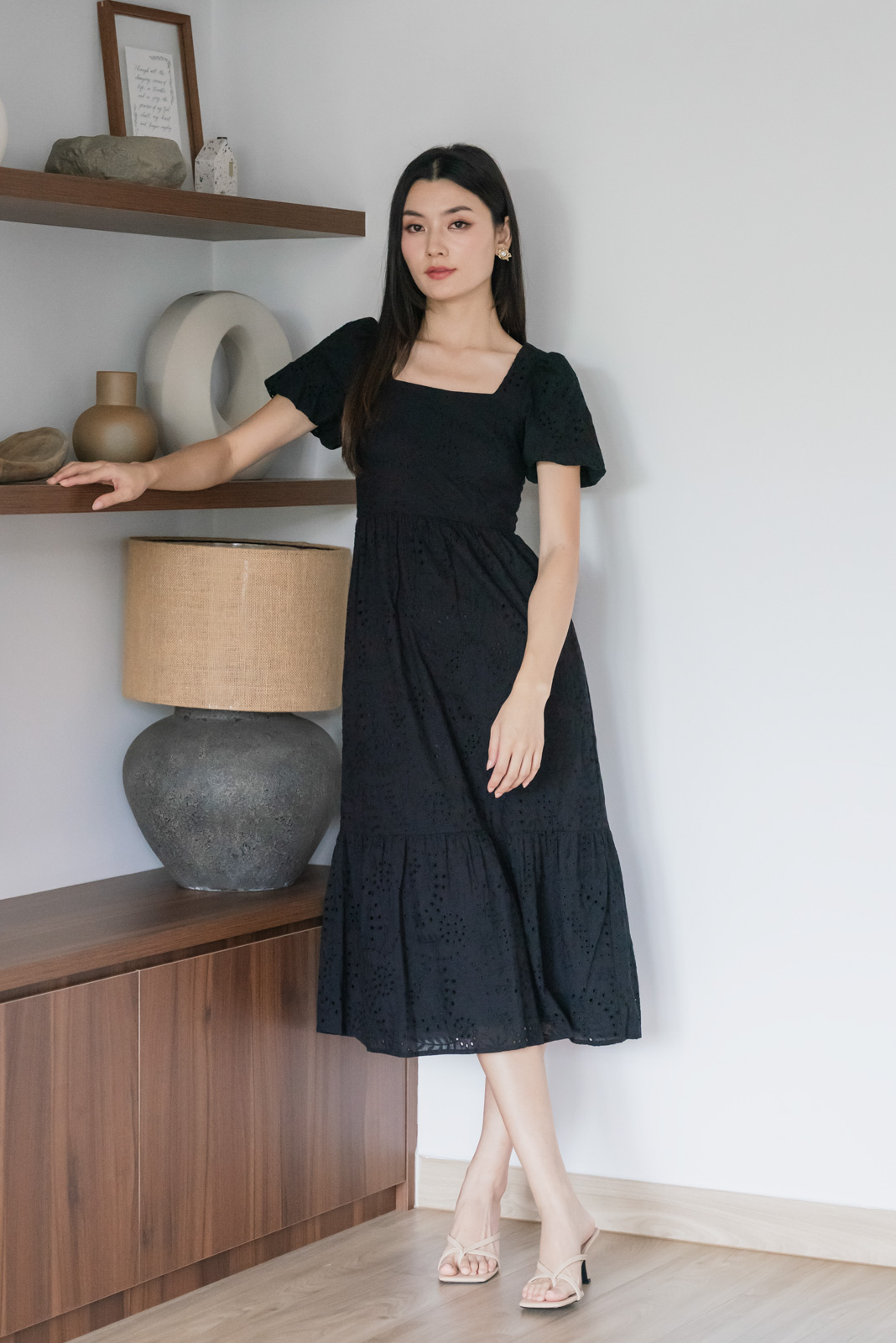 h&m black strapless dress Eyelet Midi Dress  OR