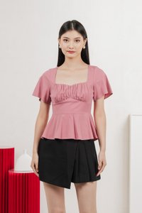 Ashley Ruched Empire Top In Rose Pink