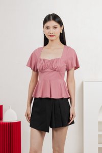 Ashley Ruched Empire Top In Rose Pink