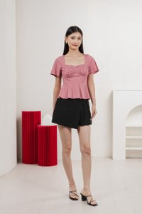 Ashley Ruched Empire Top In Rose Pink