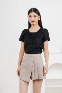 Fancy Crochet Ribbon Top In Black