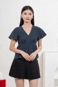 Moonlace Buttons Babydoll Top In Teal Blue