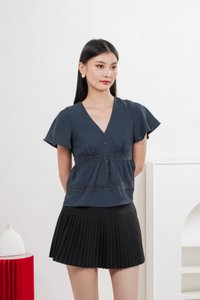 Moonlace Buttons Babydoll Top In Teal Blue