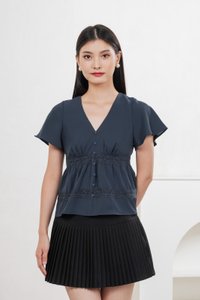 Moonlace Buttons Babydoll Top In Teal Blue