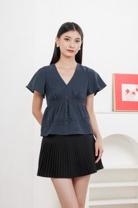Moonlace Buttons Babydoll Top In Teal Blue