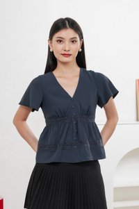 Moonlace Buttons Babydoll Top In Teal Blue
