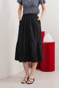 Marilyn Eyelet Midi Skirt In Black