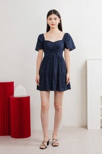 Etoile Floral Eyelet Ribbon Dress In Navy
