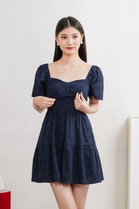 Etoile Floral Eyelet Ribbon Dress In Navy