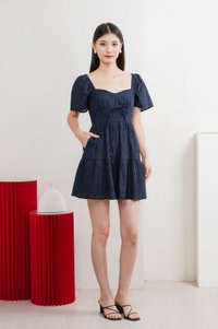 Etoile Floral Eyelet Ribbon Dress In Navy