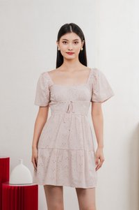 Etoile Floral Eyelet Ribbon Dress In Dusty Pink