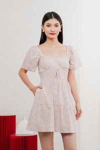 Etoile Floral Eyelet Ribbon Dress In Dusty Pink