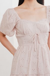 Etoile Floral Eyelet Ribbon Dress In Dusty Pink