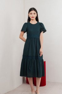 Splendor Eyelet Lace Midi Dress In Emerald