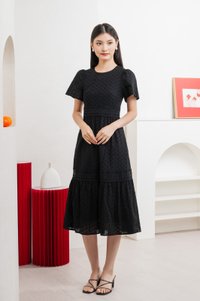 Splendor Eyelet Lace Midi Dress In Black