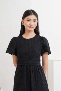 Splendor Eyelet Lace Midi Dress In Black