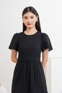 Splendor Eyelet Lace Midi Dress In Black