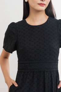 Splendor Eyelet Lace Midi Dress In Black