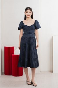 Perla Pintuck Eyelet Maxi Dress In Navy