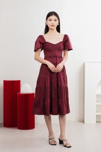 Perla Pintuck Eyelet Maxi Dress In Wine
