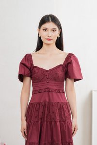 Perla Pintuck Eyelet Maxi Dress In Wine