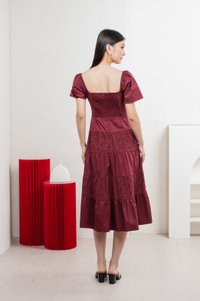 Perla Pintuck Eyelet Maxi Dress In Wine