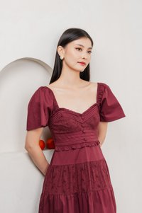 Perla Pintuck Eyelet Maxi Dress In Wine