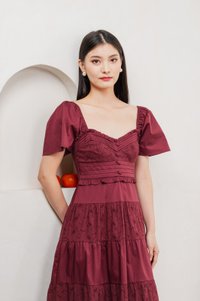 Perla Pintuck Eyelet Maxi Dress In Wine
