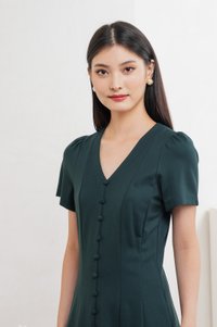 Lucien Buttons Midi Dress In Deep Emerald