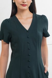 Lucien Buttons Midi Dress In Deep Emerald