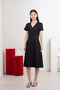 Lucien Buttons Midi Dress In Black
