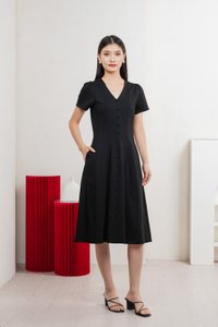 Lucien Buttons Midi Dress In Black