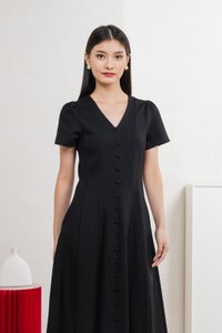 Lucien Buttons Midi Dress In Black
