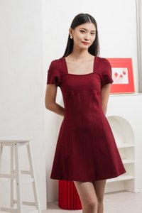 Camara Cotton Panelled Dress In Deep Red