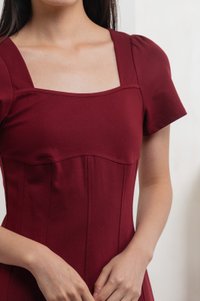 Camara Cotton Panelled Dress In Deep Red
