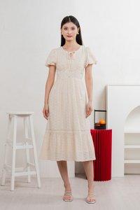 Kind Eyelet Cottagecore Midi Dress In Cream