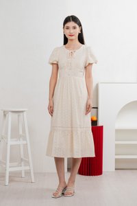 Kind Eyelet Cottagecore Midi Dress In Cream