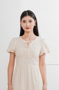 Kind Eyelet Cottagecore Midi Dress In Cream