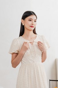 Kind Eyelet Cottagecore Midi Dress In Cream