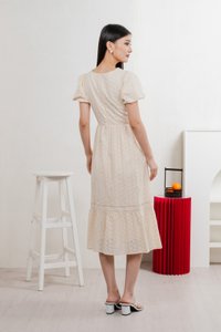 Kind Eyelet Cottagecore Midi Dress In Cream