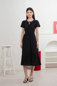 Kind Eyelet Cottagecore Midi Dress In Black